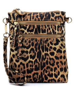 Leopard Multi Zip Pocket Crossbody Bag LE002 Tan